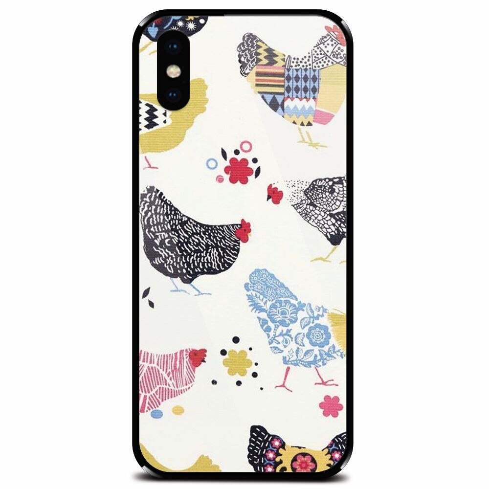 Husa din sticla securizata pentru Apple iPhone X, Chickens