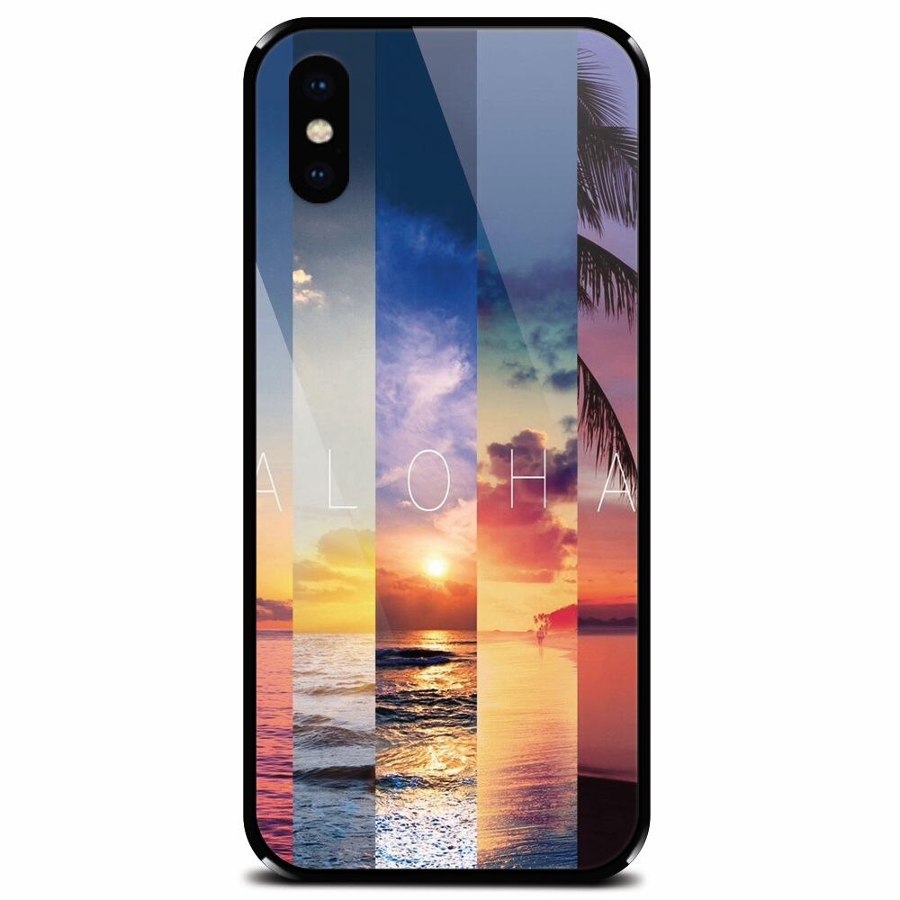 Husa din sticla securizata pentru Apple iPhone X, Aloha Summer Stripes