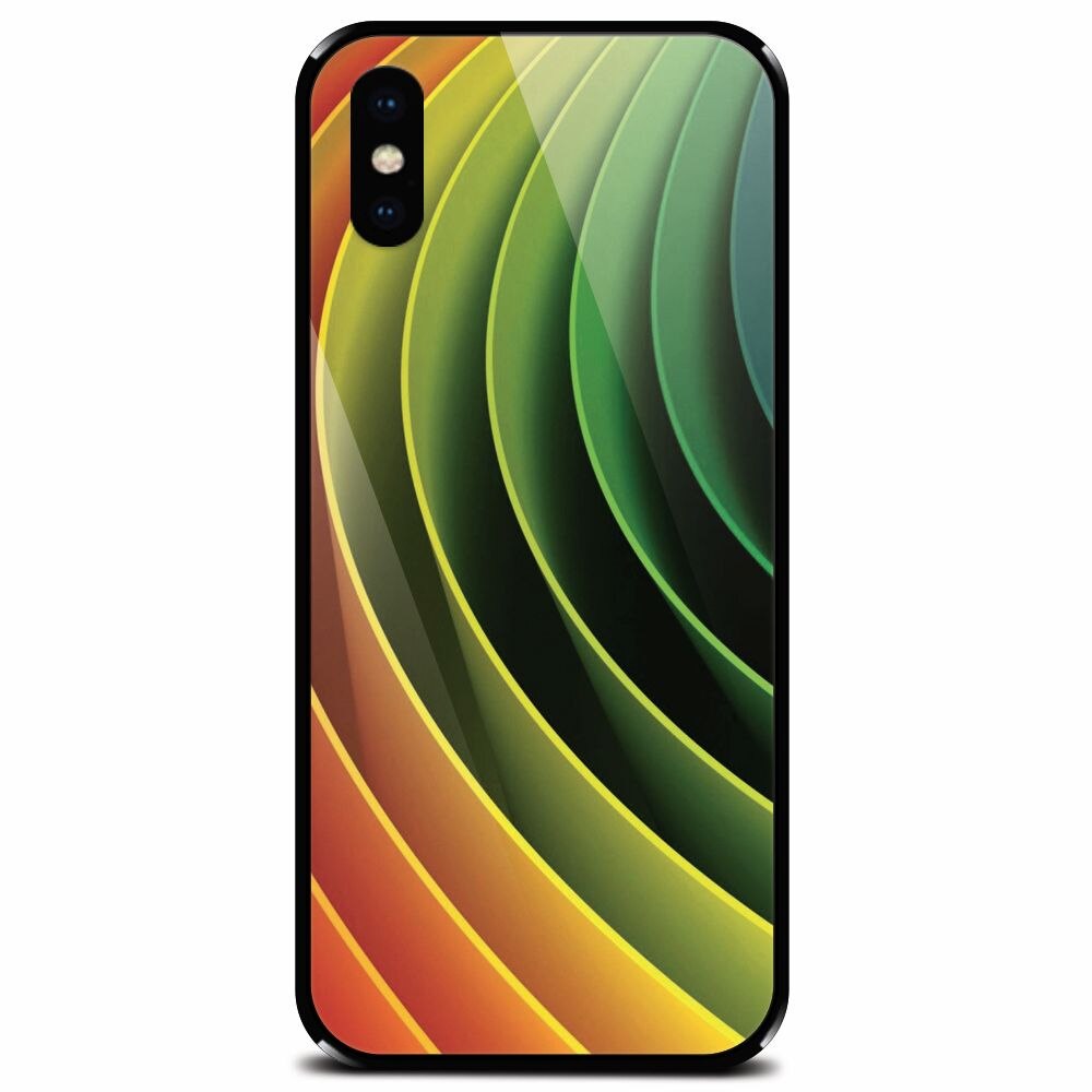 Husa din sticla securizata pentru Apple iPhone X, 3D Multicolor Abstract Lines