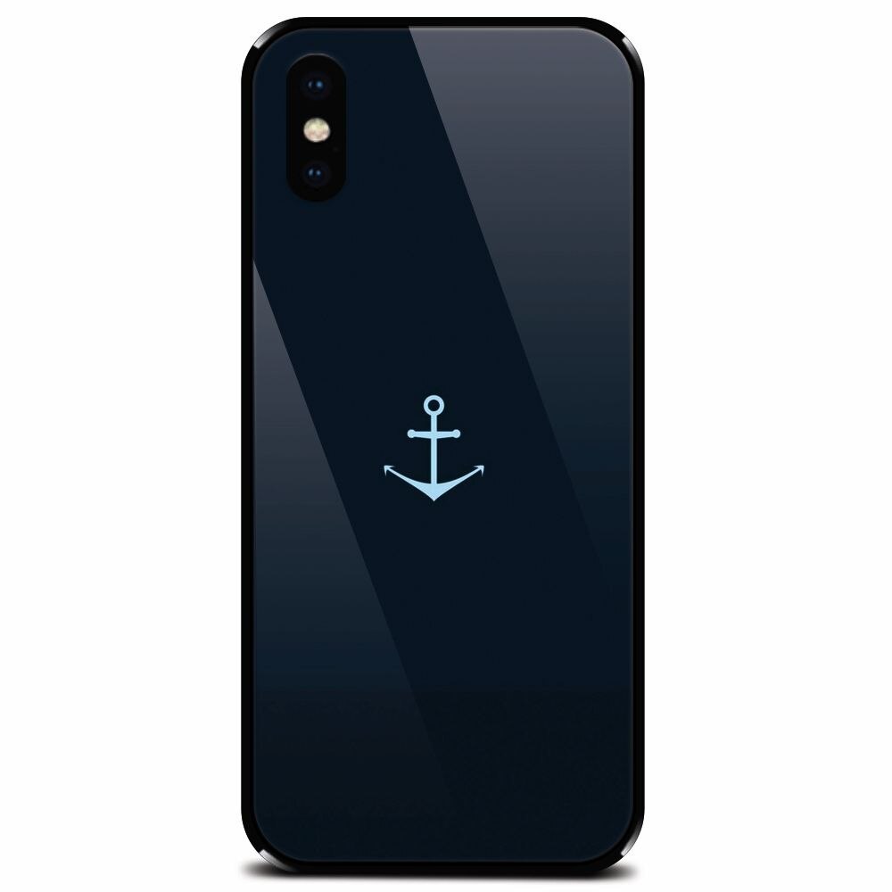 Husa din sticla securizata pentru Apple iPhone X, Blue Navy Anchor Illustration Flat