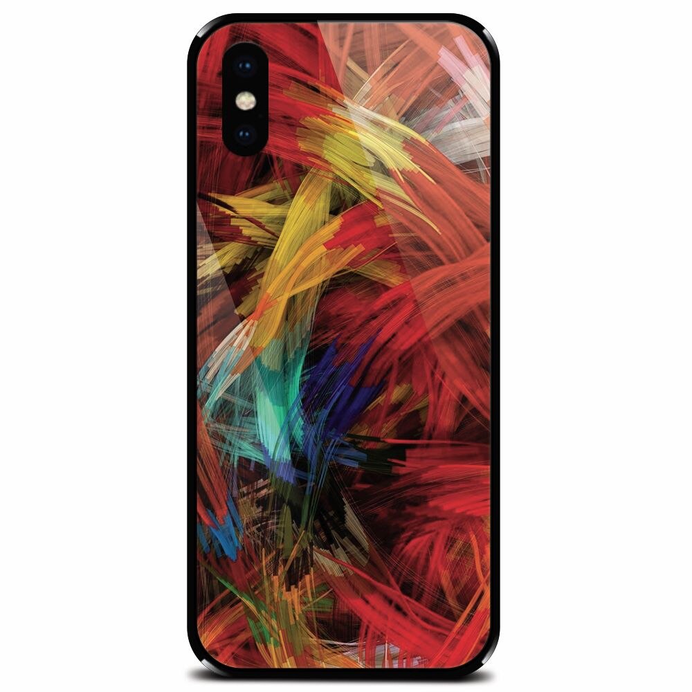 Husa din sticla securizata pentru Apple iPhone X, Colorful Digital Painting Strokes