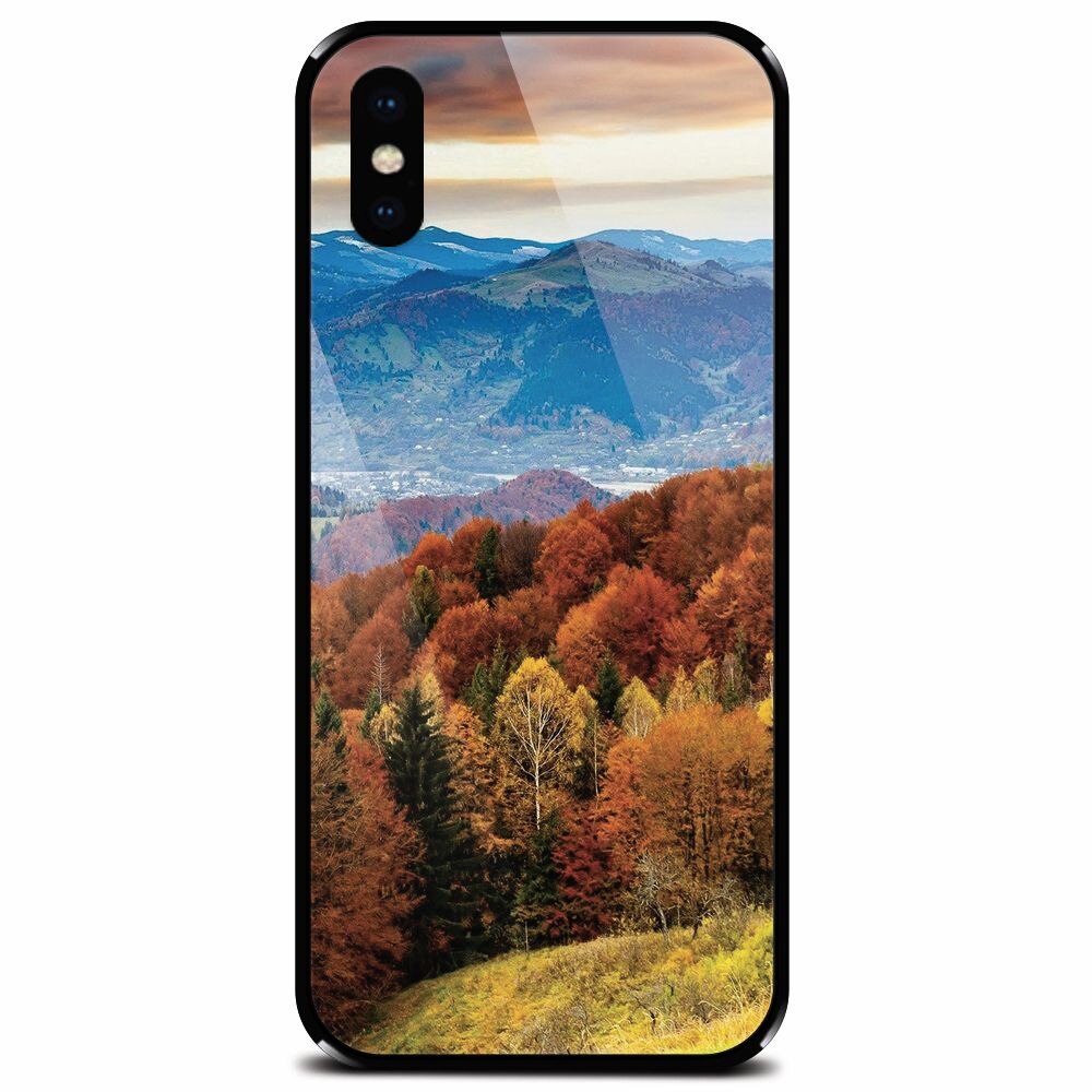 Husa din sticla securizata pentru Apple iPhone XS Max, Autumn Mountain Fall Rusty Forest Colours