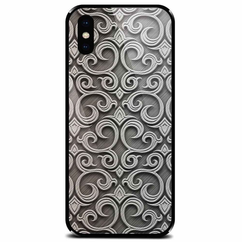 Husa din sticla securizata pentru Apple iPhone XS Max, Baroque Silver Pattern