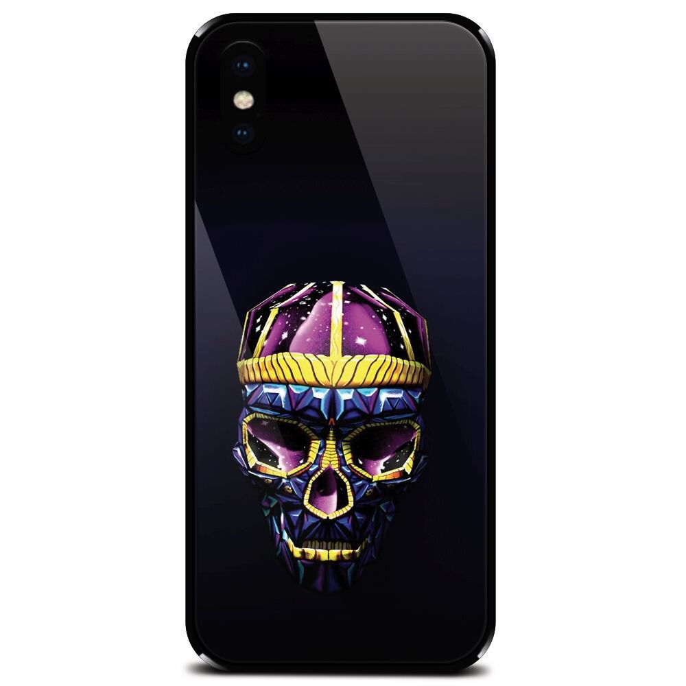 Husa din sticla securizata pentru Apple iPhone XS, Colorfull Skull