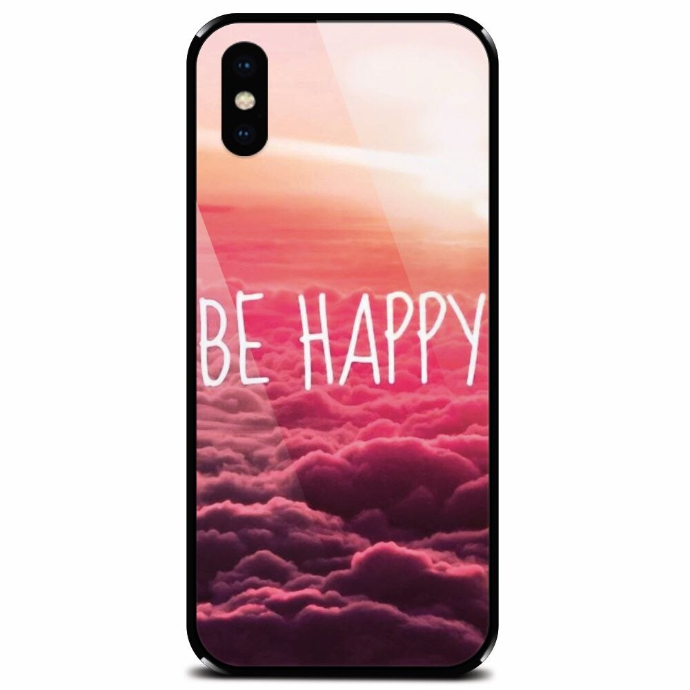 Husa din sticla securizata pentru Apple iPhone XS Max, Be Happy Puffy Clouds