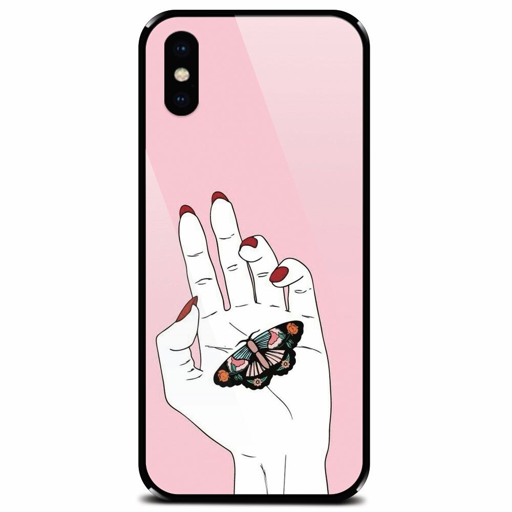 Husa din sticla securizata pentru Apple iPhone X, Butterfly In Hand