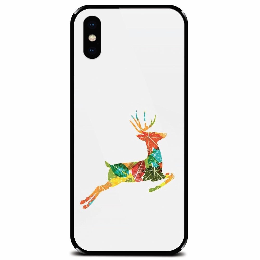 Husa din sticla securizata pentru Apple iPhone X, Colorful Reindeer Jump Illustration