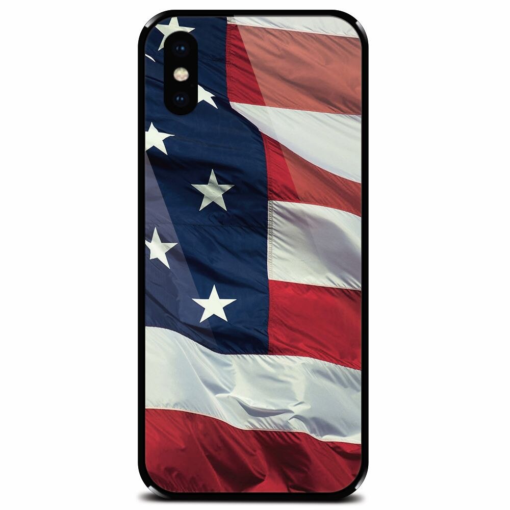 Husa din sticla securizata pentru Apple iPhone X, American Flag Illustration