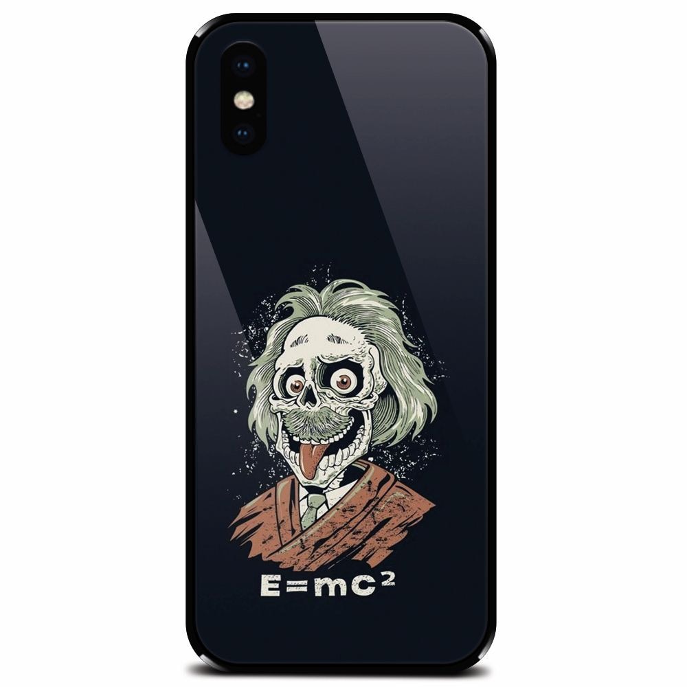 Husa din sticla securizata pentru Apple iPhone XS, Albert Einstein Caricature