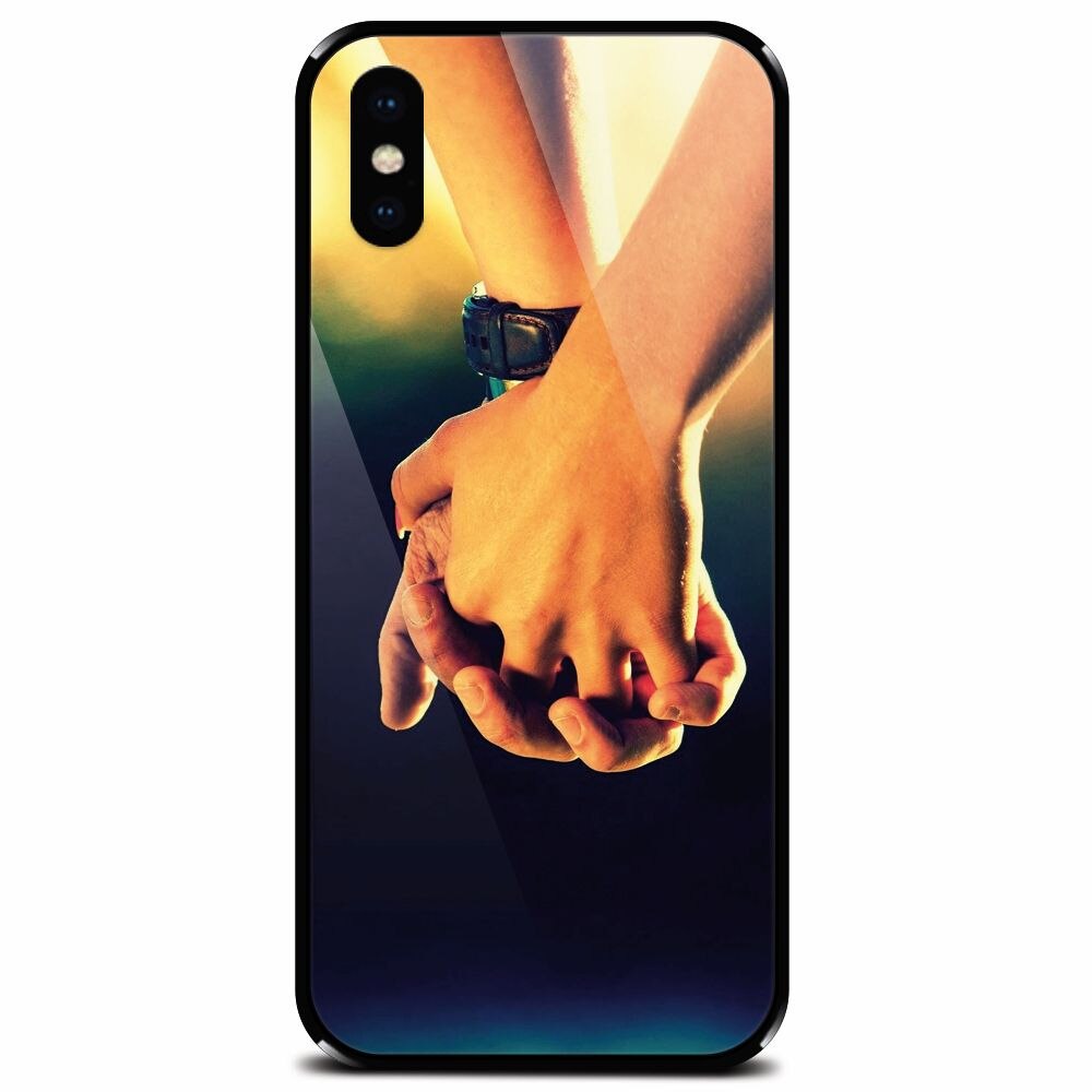 Husa din sticla securizata pentru Apple iPhone XS, Couple Holding Hands