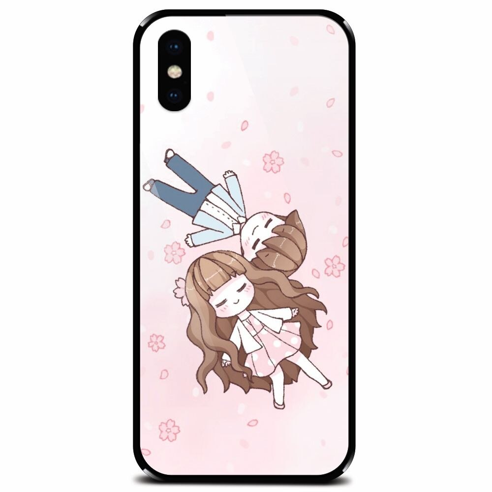 Husa din sticla securizata pentru Apple iPhone XS Max, Cute Couple