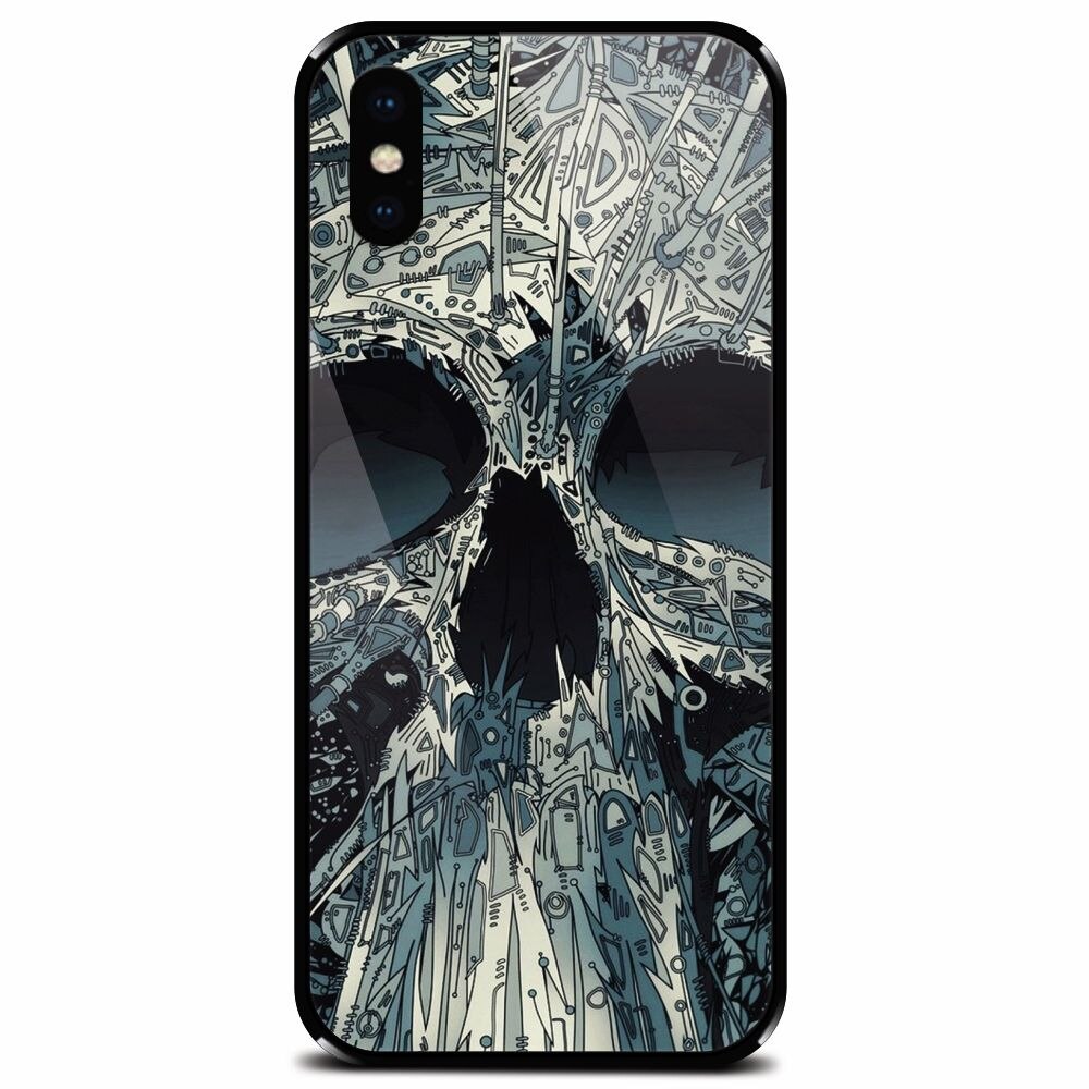 Husa din sticla securizata pentru Apple iPhone X, Abstract Skull Artwork Illustration