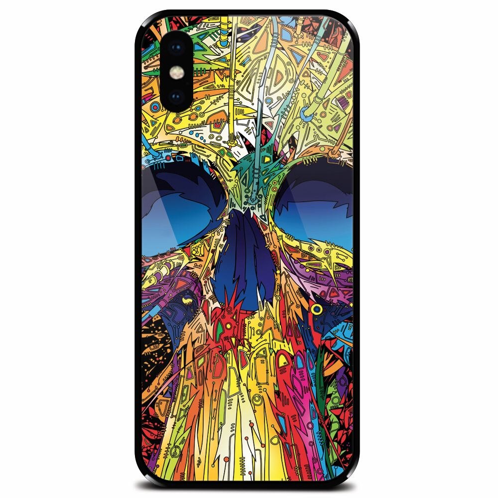 Husa din sticla securizata pentru Apple iPhone XS Max, Abstract Multicolored Skull