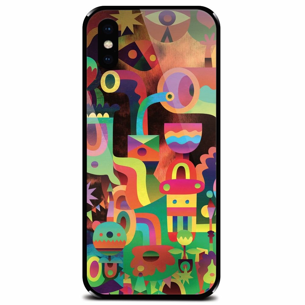 Husa din sticla securizata pentru Apple iPhone X, Abstract Colorful Shapes