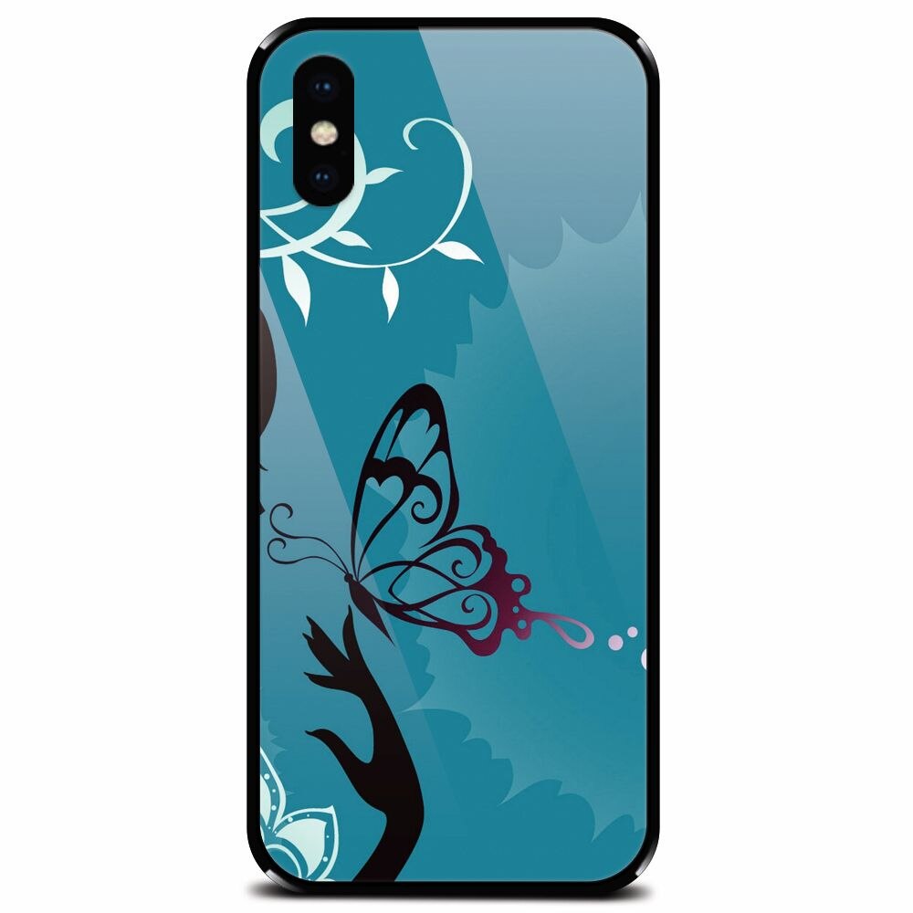 Husa din sticla securizata pentru Apple iPhone X, Blue Butterfly