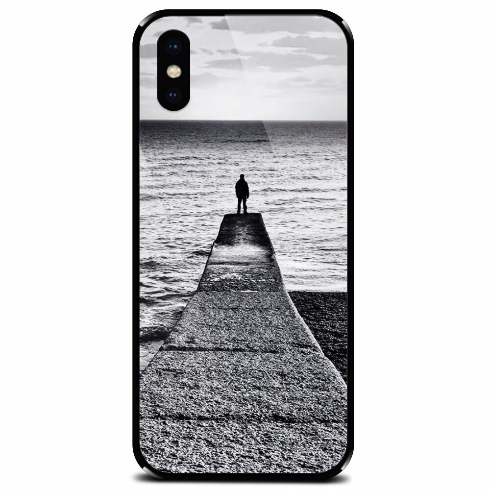 Husa din sticla securizata pentru Apple iPhone X, Abstract Dock Man Grey