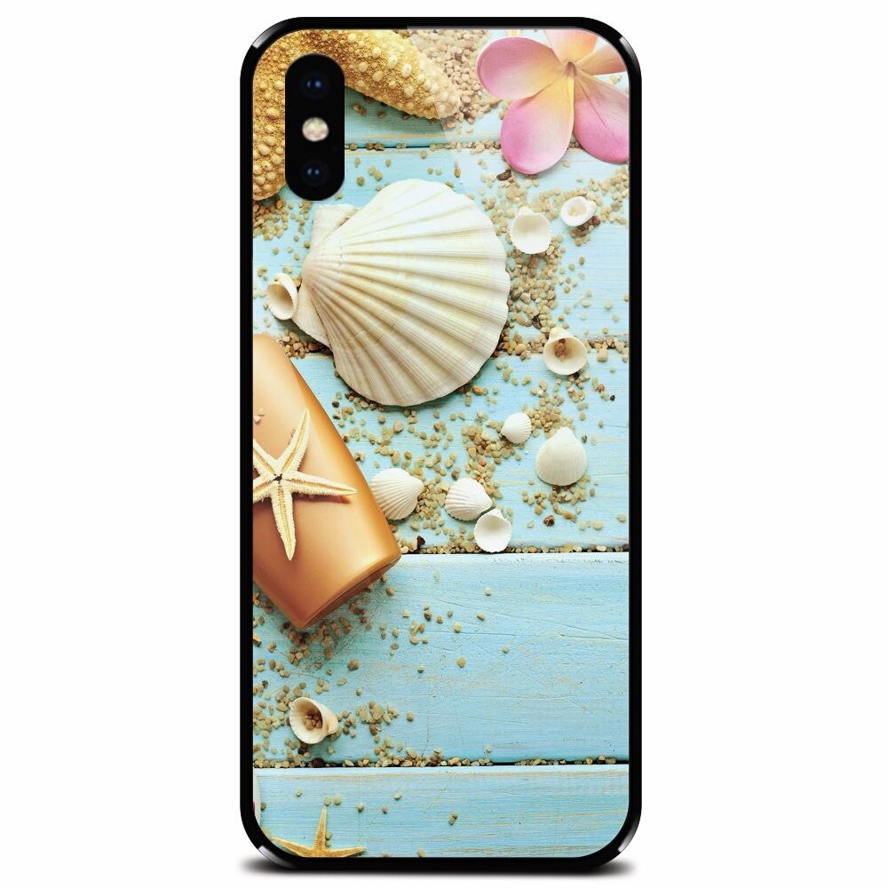 Husa din sticla securizata pentru Apple iPhone XS Max, Blue Wood Seashells Sea Star