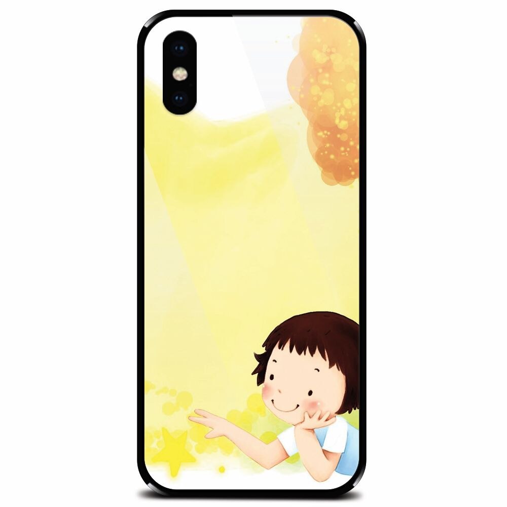 Husa din sticla securizata pentru Apple iPhone XS, Child Autumn Paint Hd