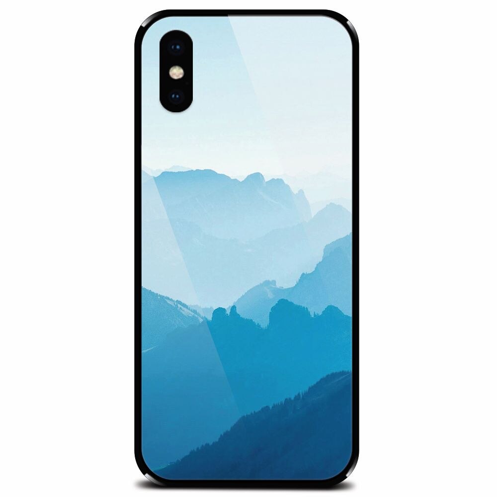 Husa din sticla securizata pentru Apple iPhone X, Blue Mountain Crests