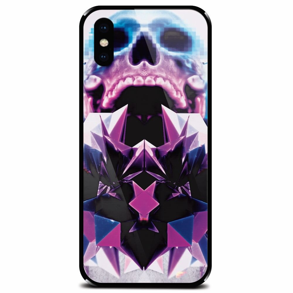 Husa din sticla securizata pentru Apple iPhone XS Max, Abstract Framed Skull