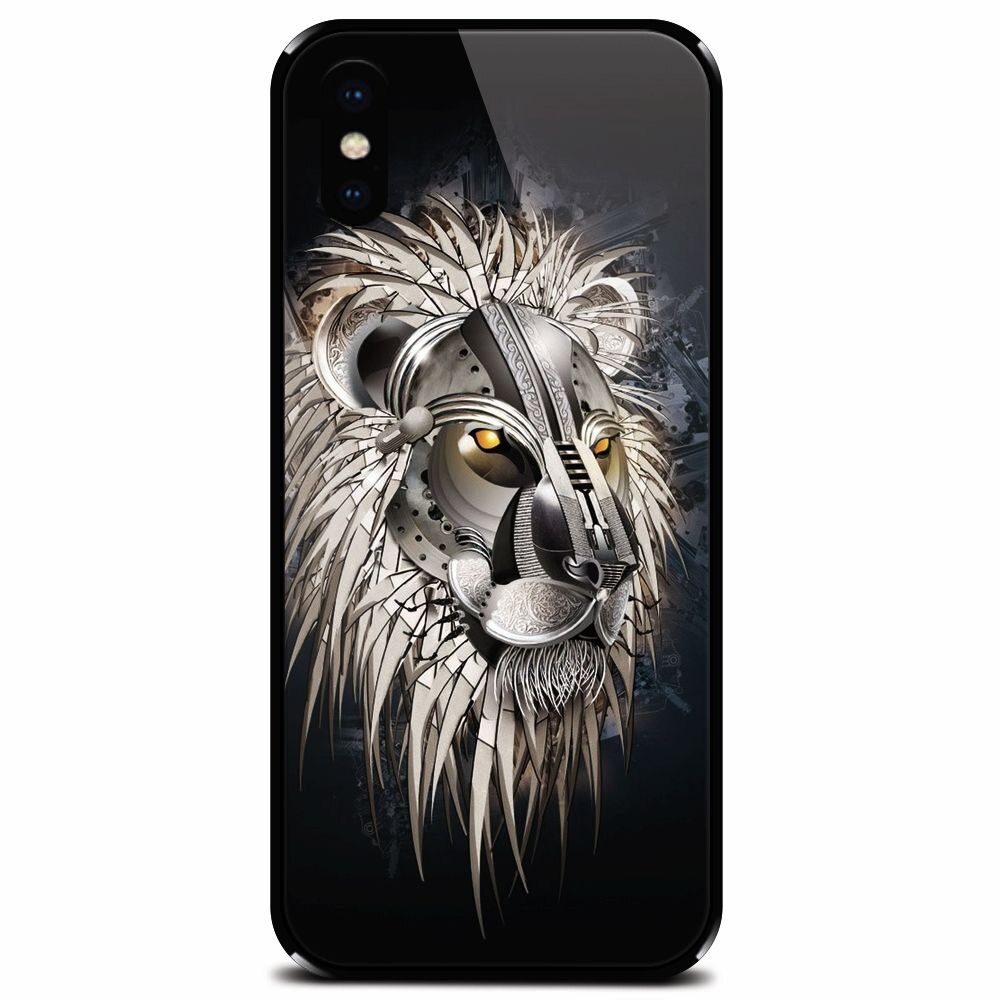 Husa din sticla securizata pentru Apple iPhone XS Max, Abstract Lion 001