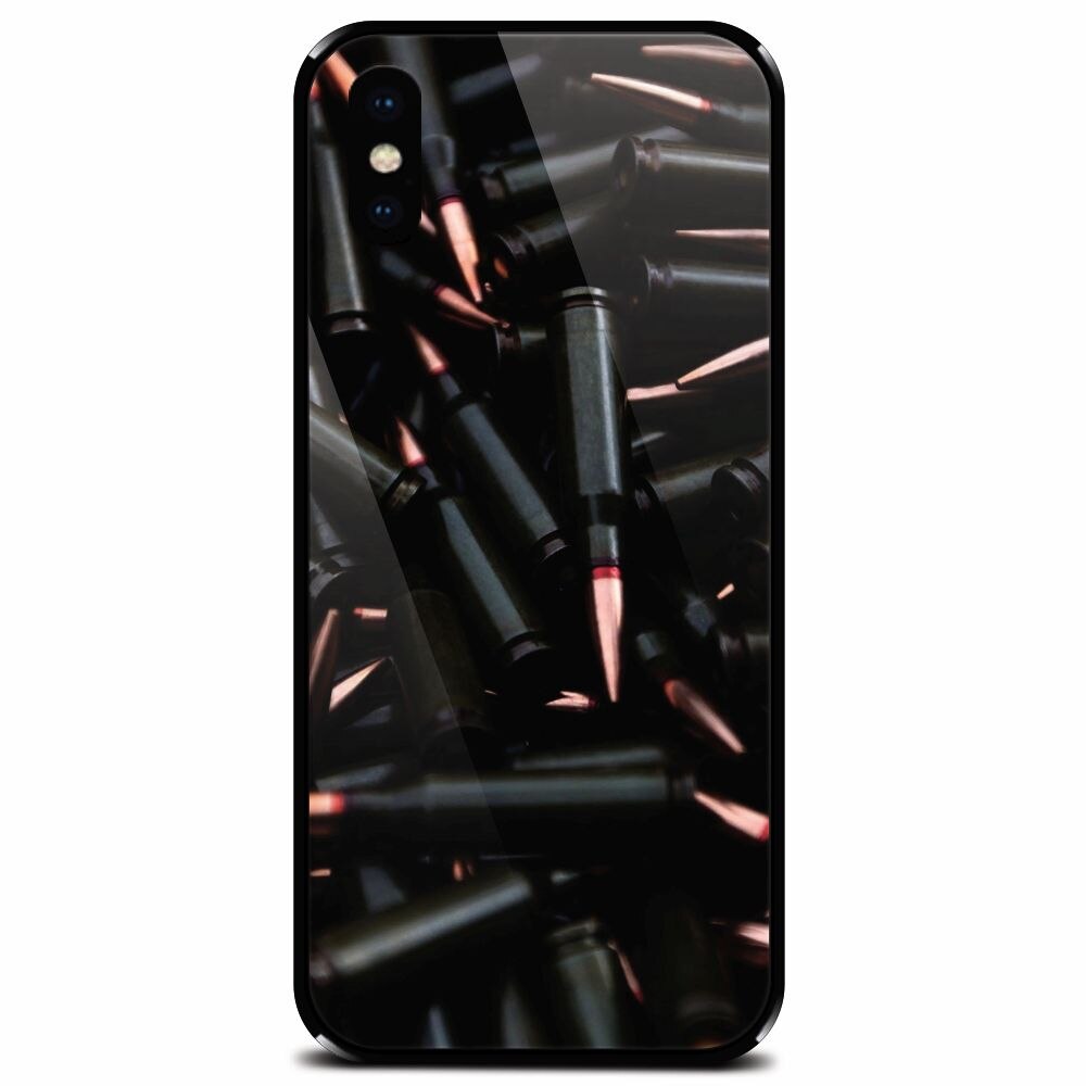 Husa din sticla securizata pentru Apple iPhone XS, Ammunition Bullets