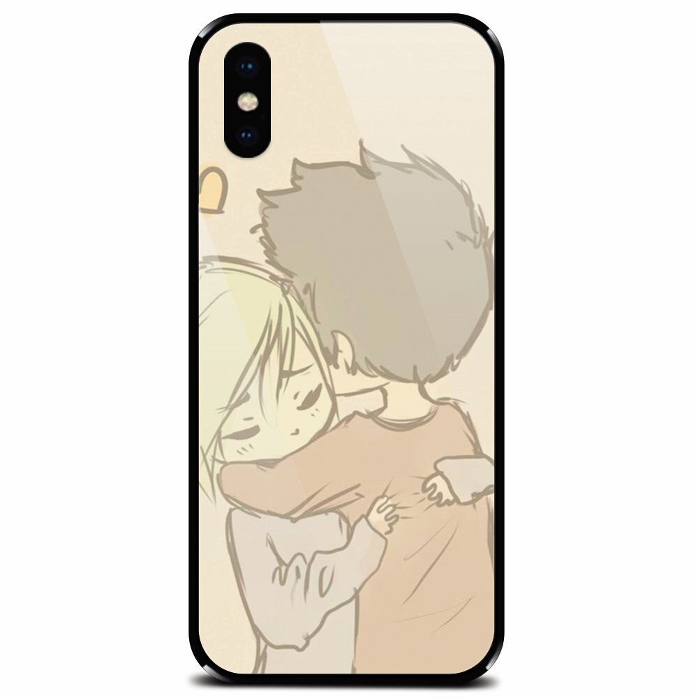Husa din sticla securizata pentru Apple iPhone XS, Couple Hug