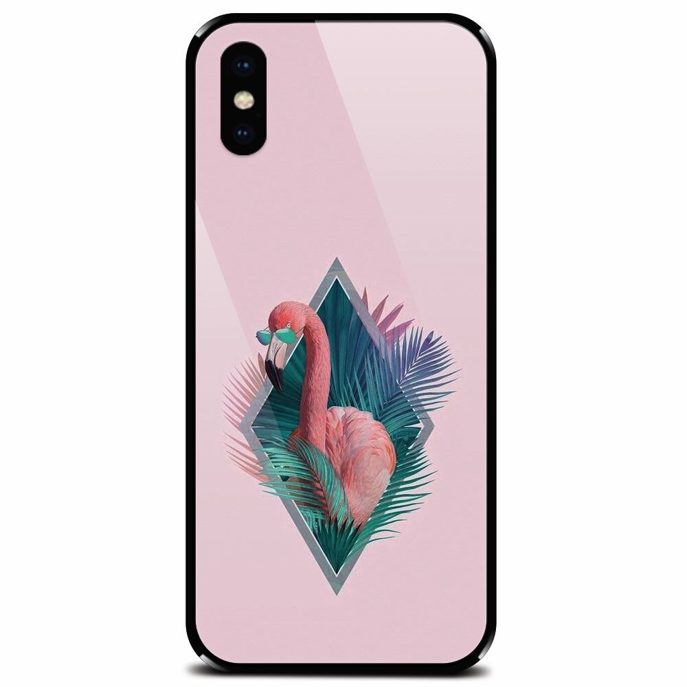 Husa din sticla securizata pentru Apple iPhone X, Flamingo With Sunglass