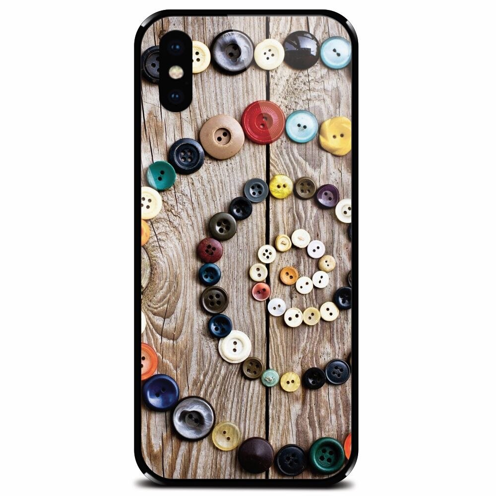 Husa din sticla securizata pentru Apple iPhone X, Colorful Buttons Spiral Wood Deck