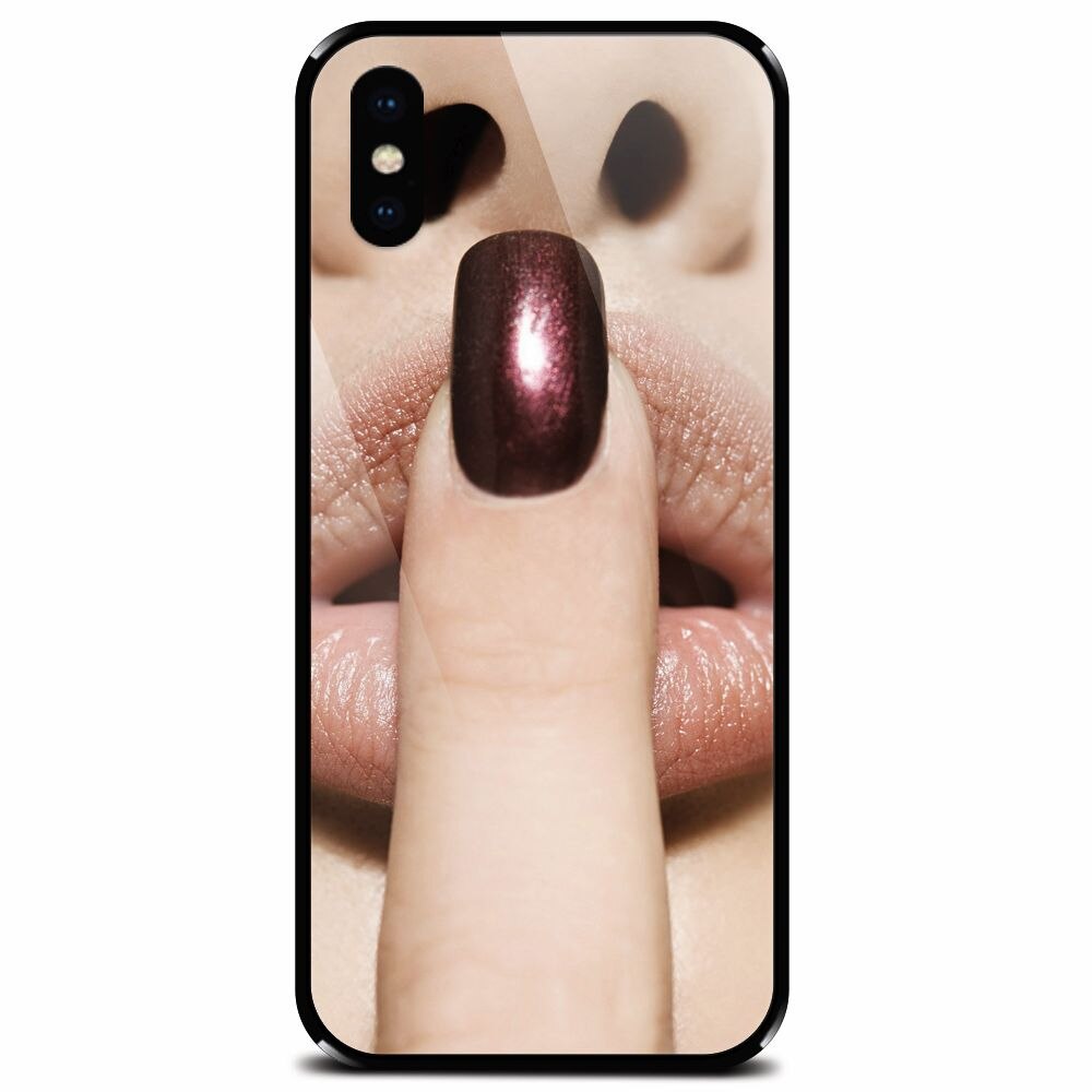 Husa din sticla securizata pentru Apple iPhone X, Finger Purple Nailpolish Girl Lips