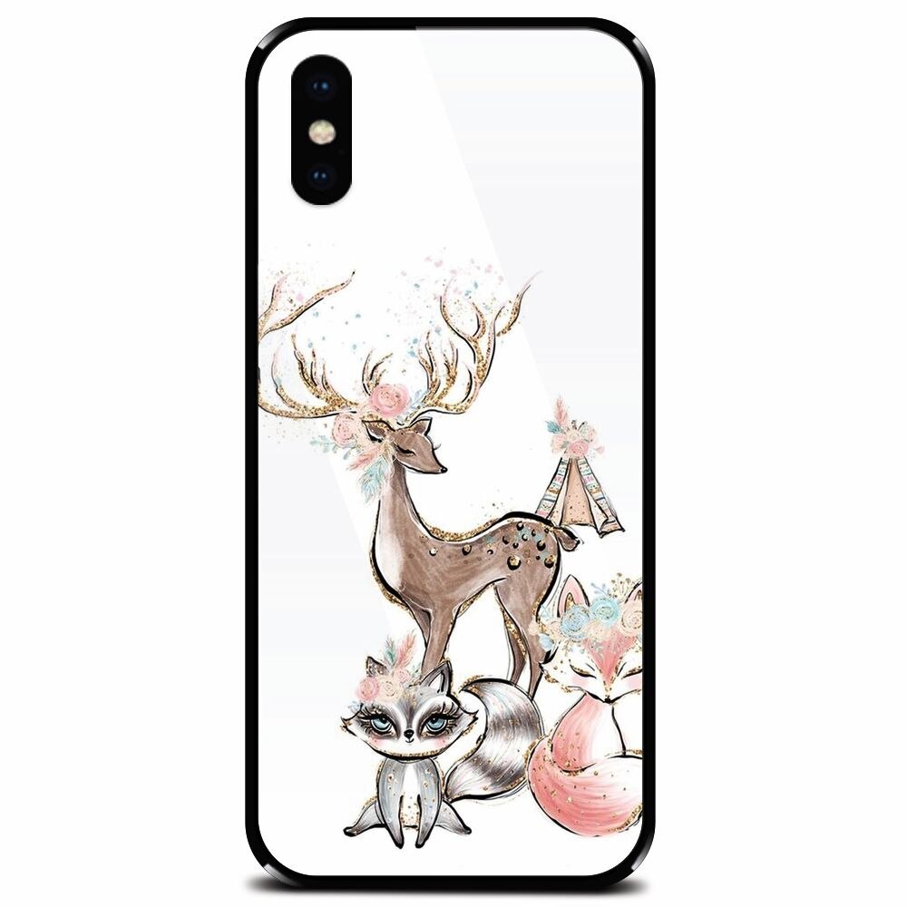 Husa din sticla securizata pentru Apple iPhone X, Foxs And Deer