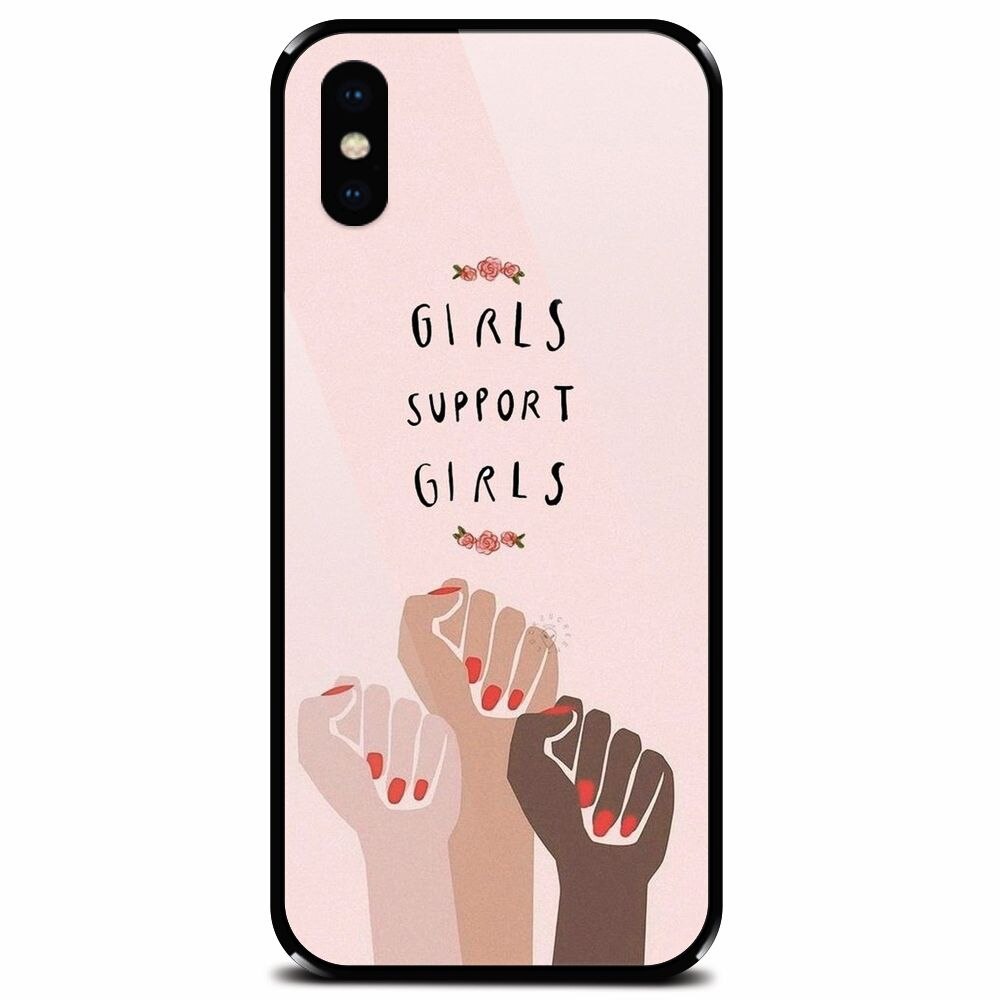 Husa din sticla securizata pentru Apple iPhone XS, Girls Supportgirls