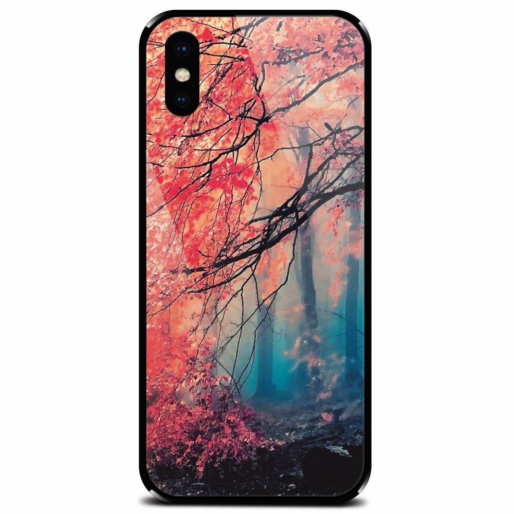 Husa din sticla securizata pentru Apple iPhone X, Morning Fog Inest Nature