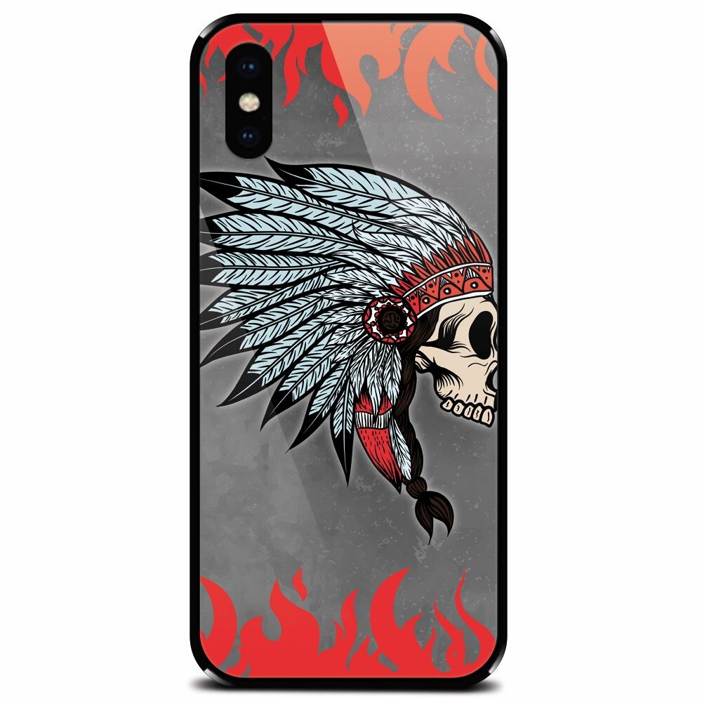 Husa din sticla securizata pentru Apple iPhone X, Indian Skull