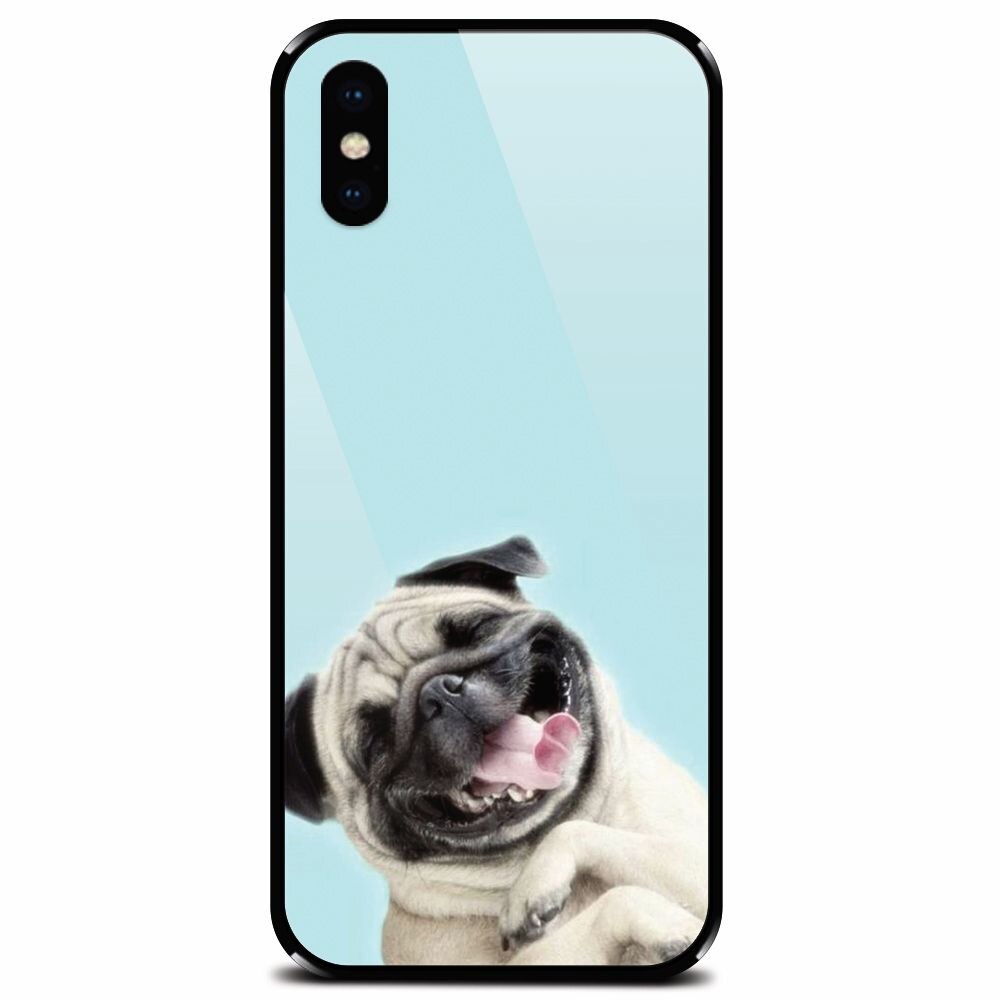 Husa din sticla securizata pentru Apple iPhone XS, Happy Dog