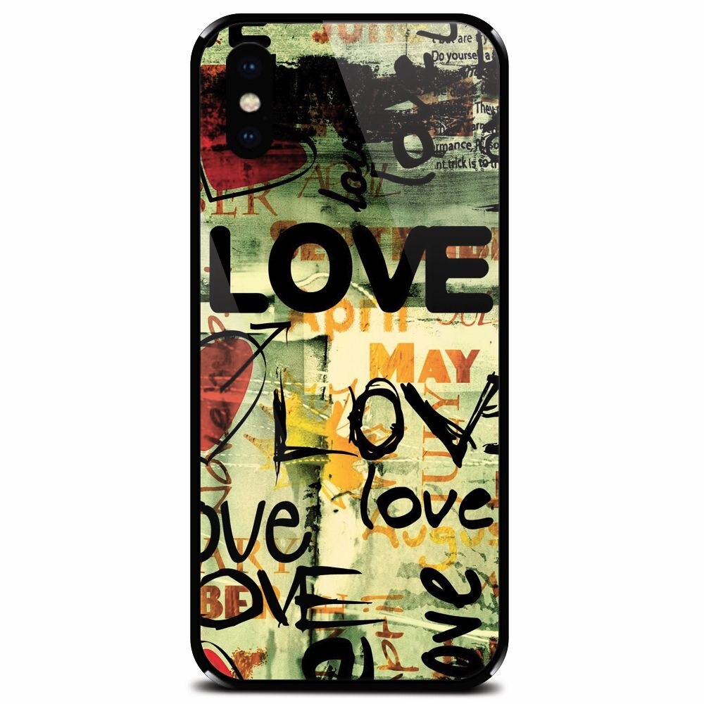 Husa din sticla securizata pentru Apple iPhone XS Max, Love Artwork