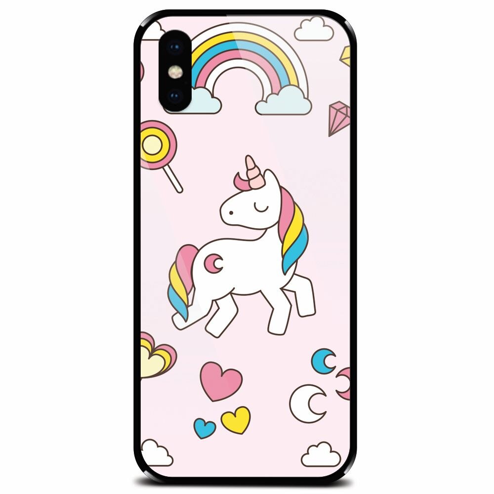 Husa din sticla securizata pentru Apple iPhone X, Cute Unicorn