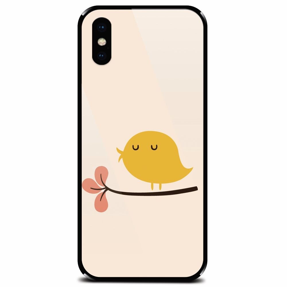 Husa din sticla securizata pentru Apple iPhone X, Flat Minimal Cute Bird Illustration