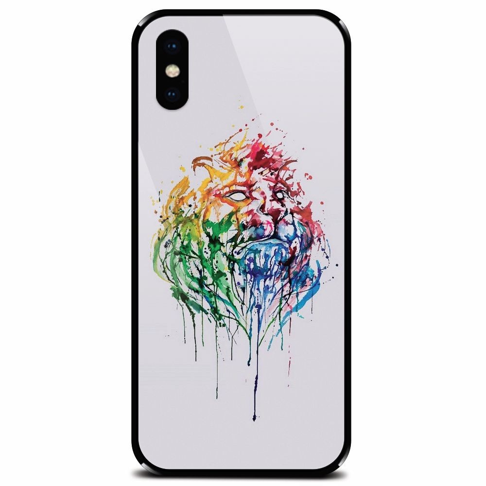 Husa din sticla securizata pentru Apple iPhone XS Max, Paint Illustration Lion Head