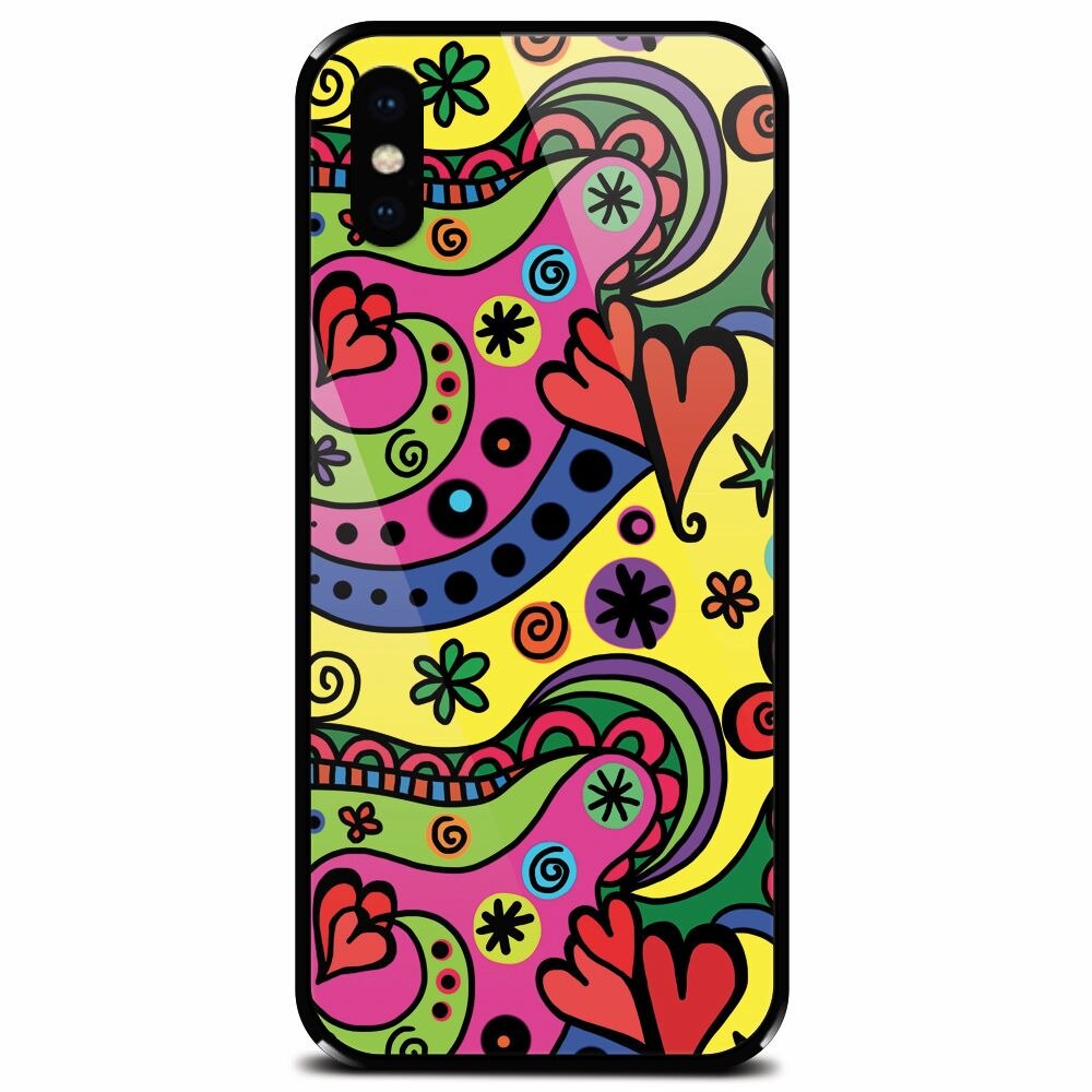 Husa din sticla securizata pentru Apple iPhone XS Max, Heart Color