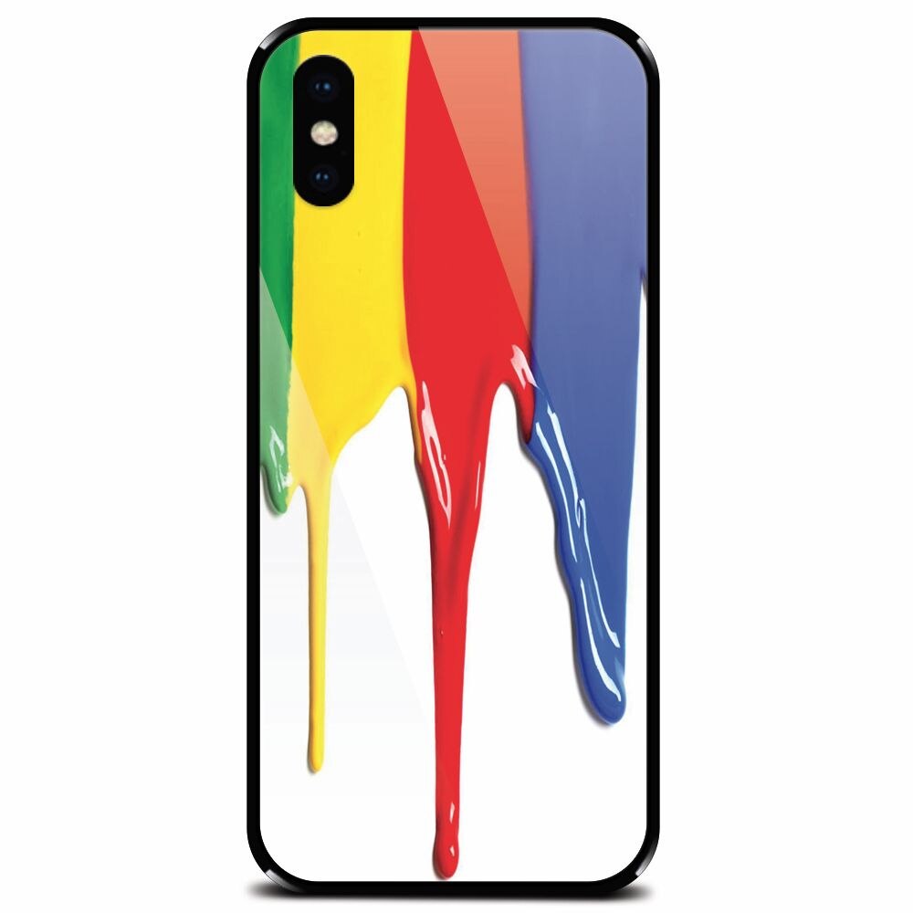 Husa din sticla securizata pentru Apple iPhone X, Dripping Colorful Paint