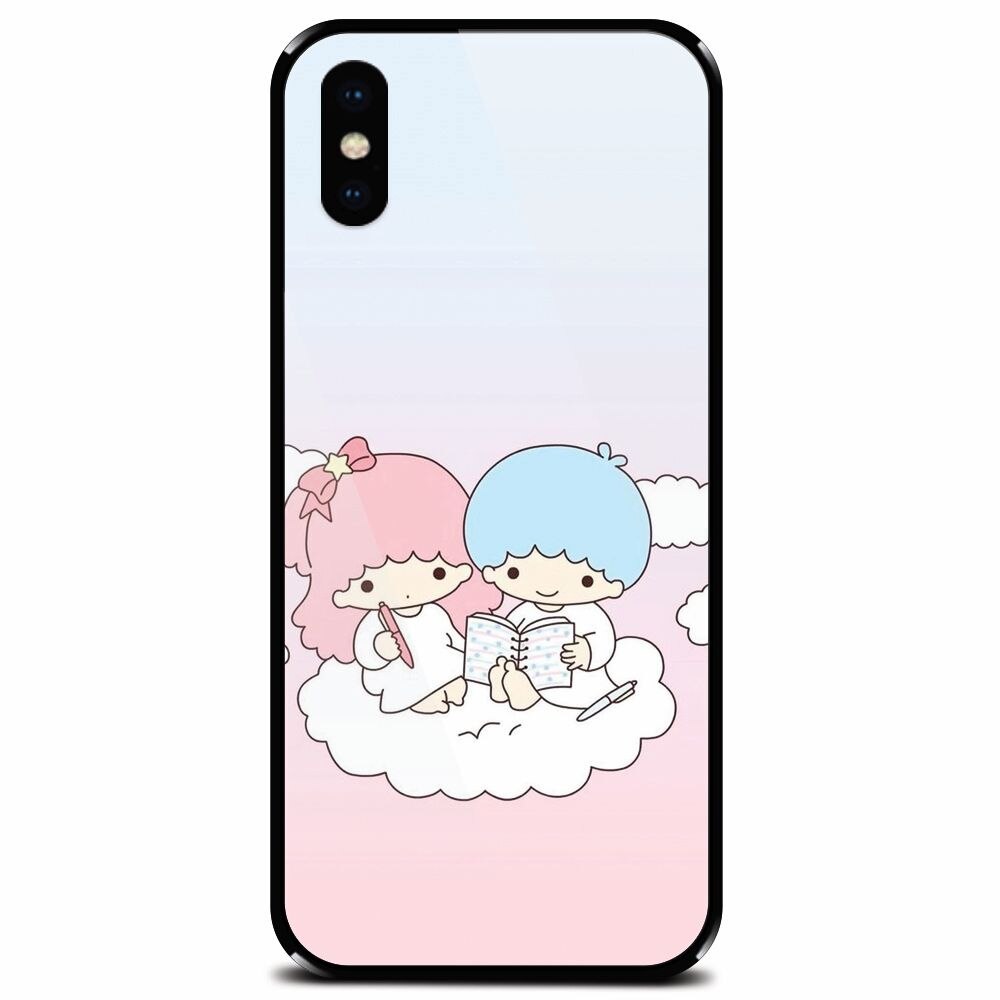 Husa din sticla securizata pentru Apple iPhone XS, Little Twins On Cloud
