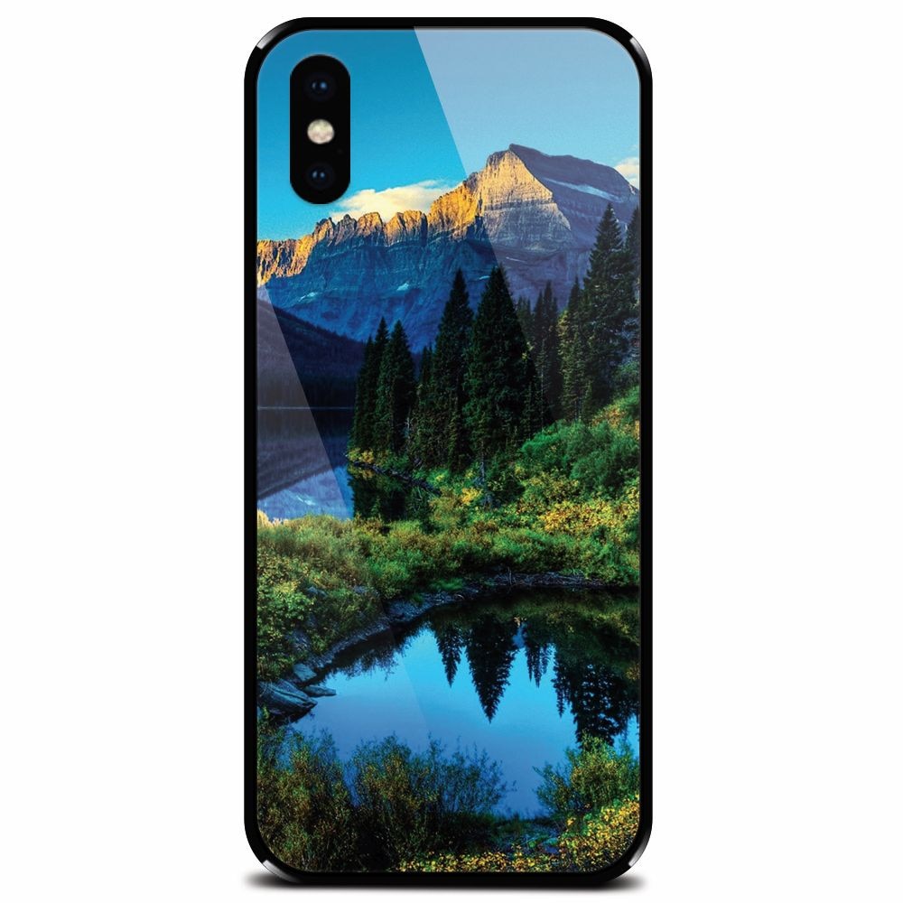 Husa din sticla securizata pentru Apple iPhone X, HDR Mountains Lake