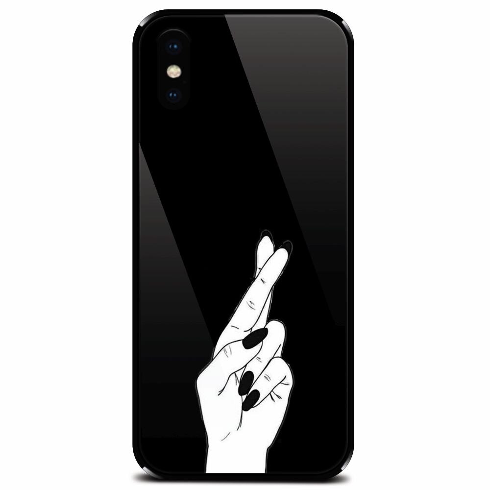 Husa din sticla securizata pentru Apple iPhone X, Finger Cross