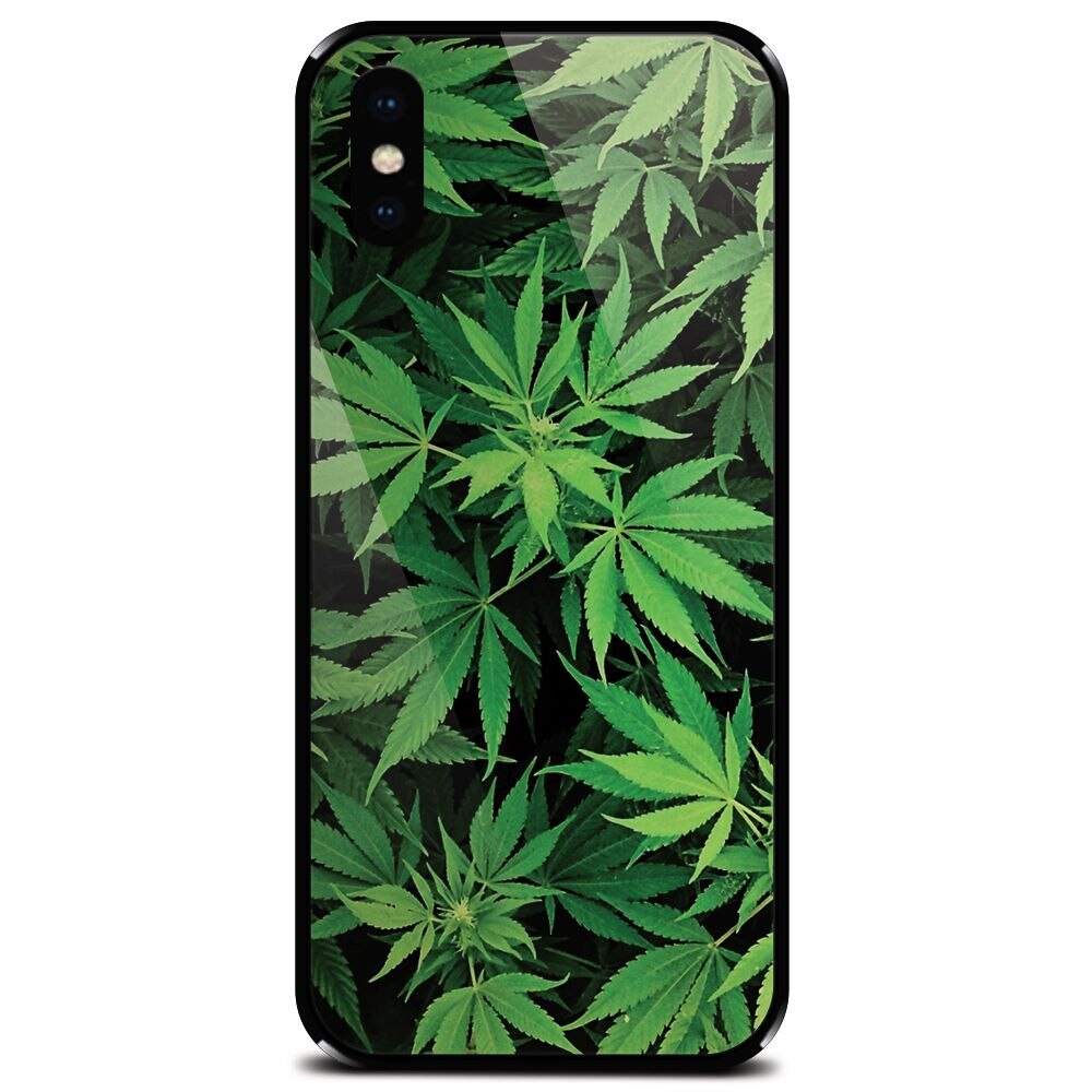 Husa din sticla securizata pentru Apple iPhone X, Green Leaf Pattern