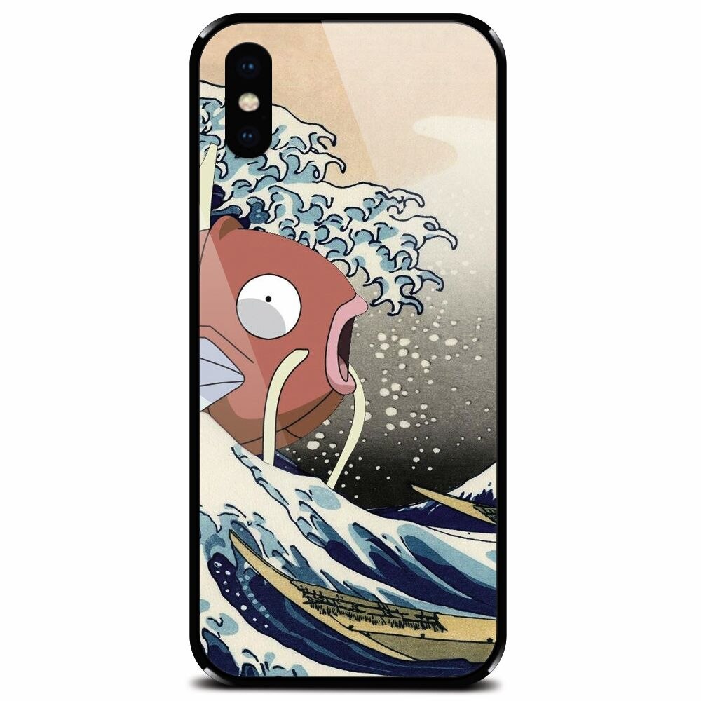 Husa din sticla securizata pentru Apple iPhone X, Great Wave Fish