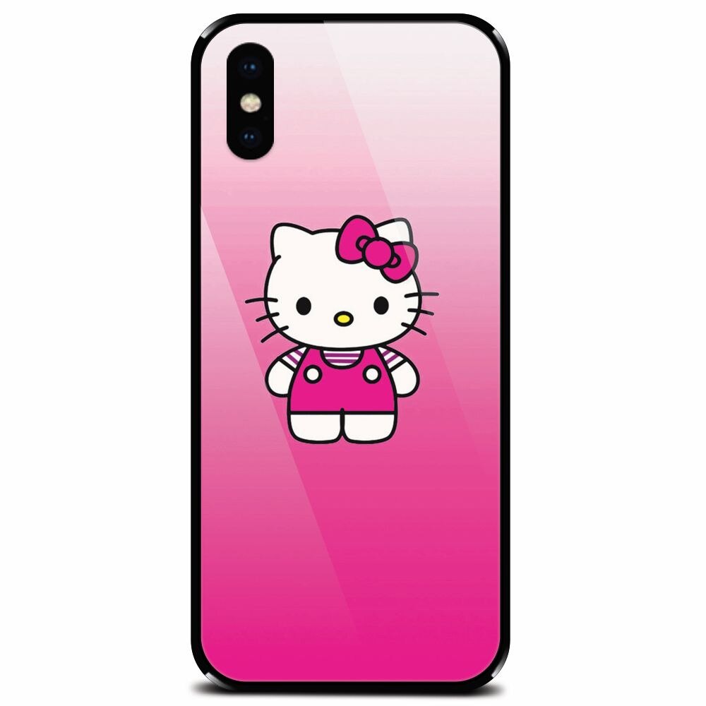 Husa din sticla securizata pentru Apple iPhone X, Cute Pink Catty