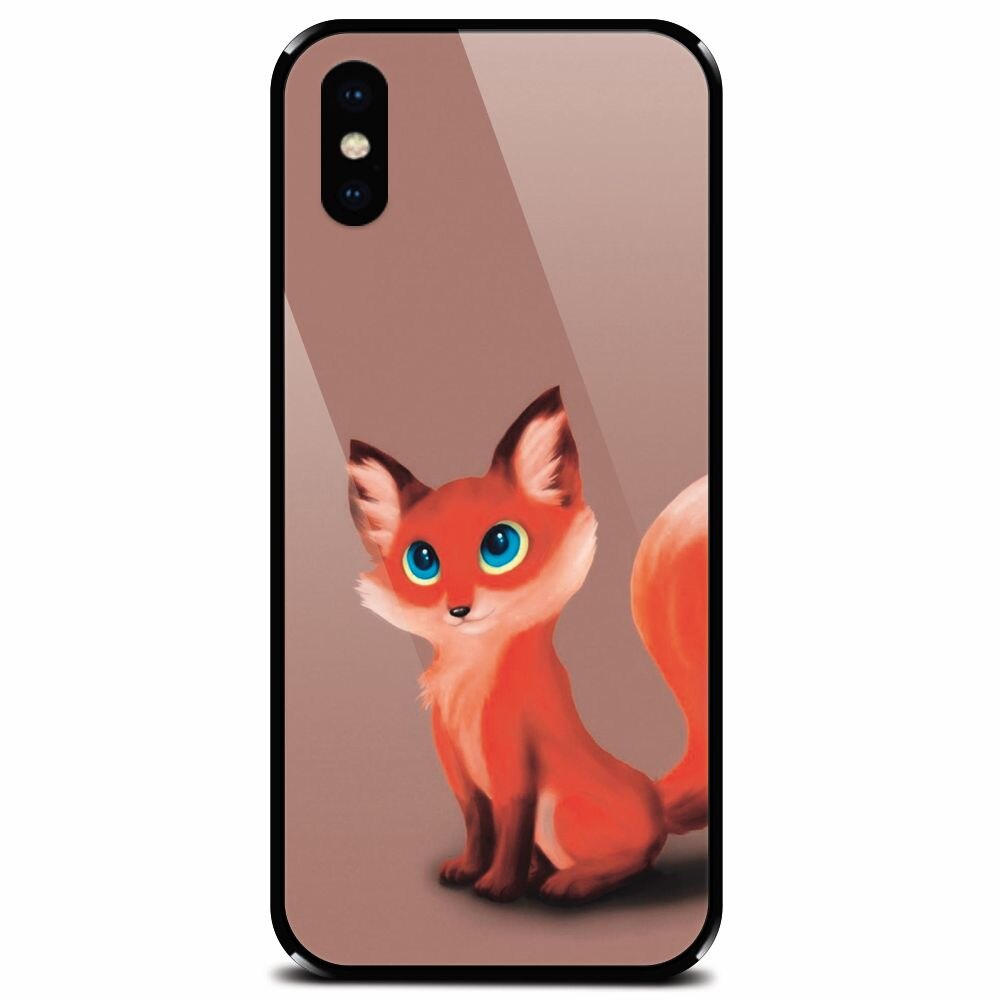 Husa din sticla securizata pentru Apple iPhone XS, Fox Cartoon Animal And