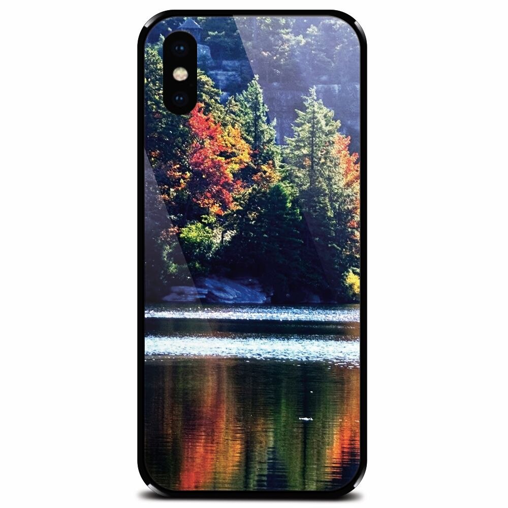 Husa din sticla securizata pentru Apple iPhone X, Lake Minnewaska Autumn