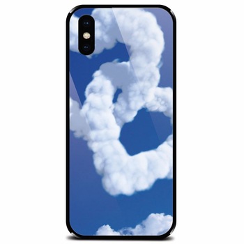Husa din sticla securizata pentru Apple iPhone X, Heart Shaped Clouds Blue Sky Husa din sticla securizata pentru Apple iPhone X, Heart Shaped Clouds Blue Sky